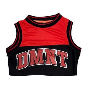 DMNT Dominate Don’t compete Small cropped red black spell out jersey